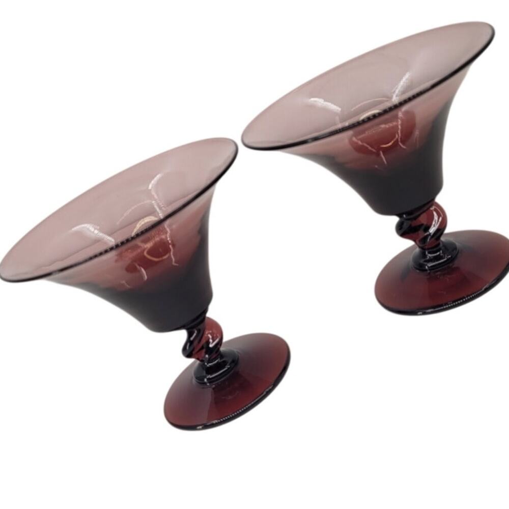 Vintage Empoli Amethyst Champagne Glasses Purple Twisted Stem Pair 2-4‎